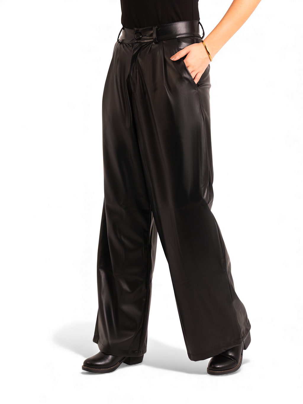 Vien – Wide-Leg Leather Pants with Adjustable Tie