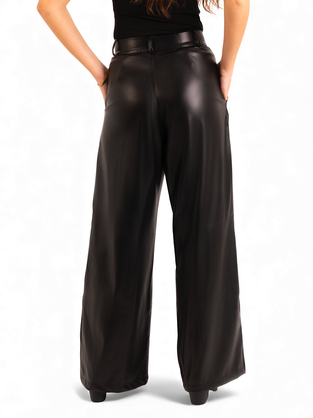 Vien – Wide-Leg Leather Pants with Adjustable Tie