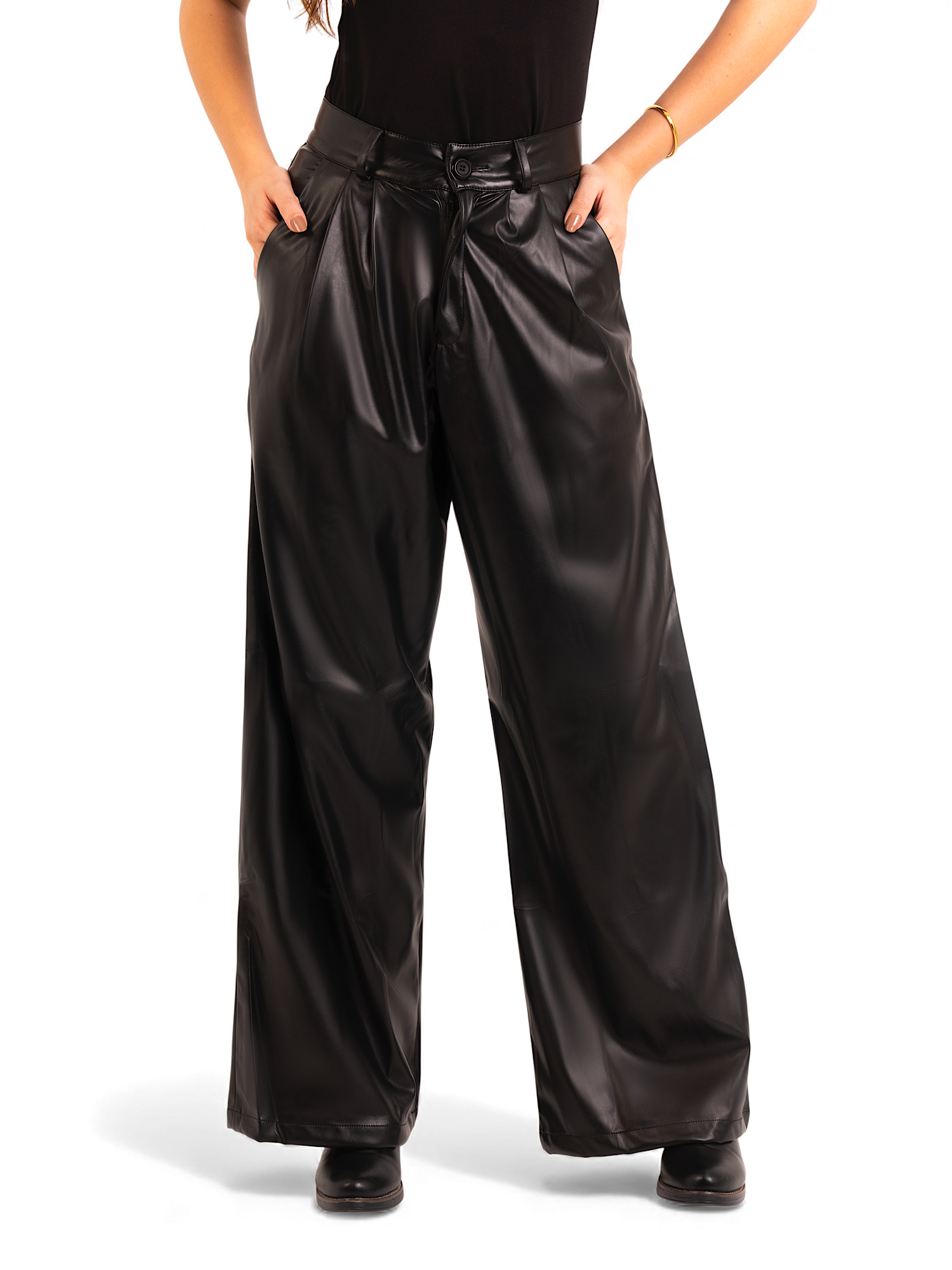 Vien – Wide-Leg Leather Pants with Adjustable Tie